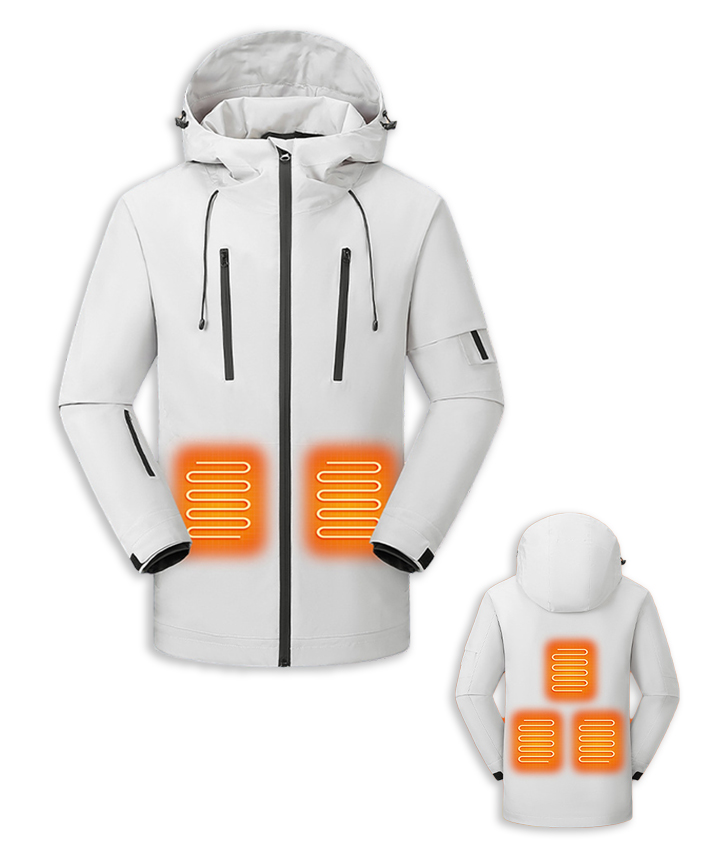 White Electric 5-Zone Fleece lined Windpeoof Ski Heated Jacket | Zitysports