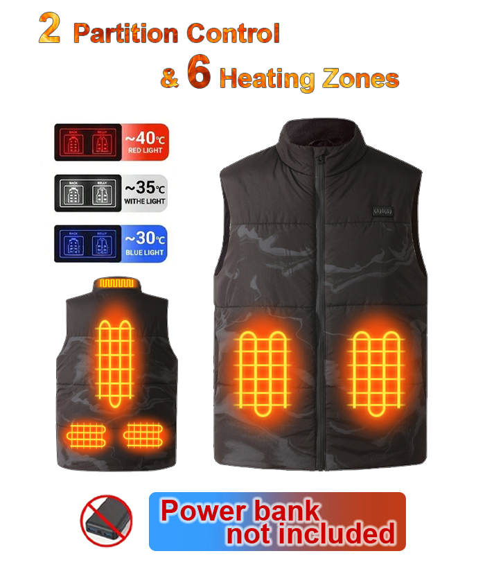 Men's Black Camo Dual Controls 6 Heating Zones Heated Vest-DUMJA05789
