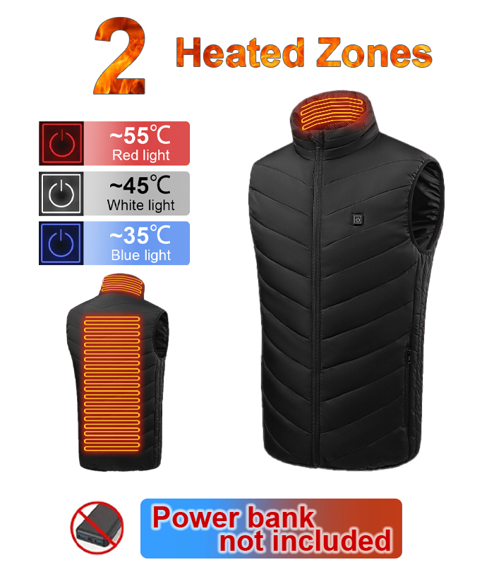 Men's Full Zipper Winter 2 Heating Zones Heated Vest-M12