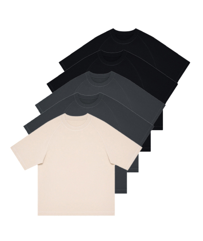 5-Pack Unisex  8.85 oz Heavyweight 100 Cotton Raglan Sleeve T-Shirts-DZUHE00163