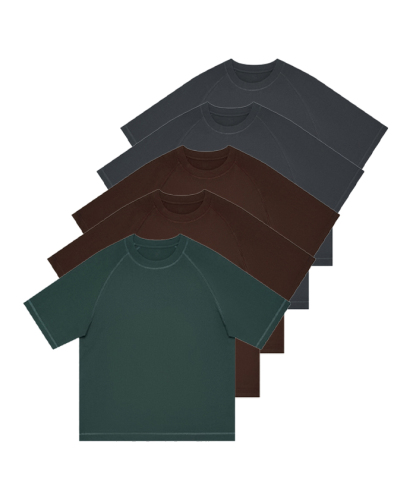 5-Pack Unisex  8.85 oz Heavyweight 100 Cotton Raglan Sleeve T-Shirts-DZUHE00163