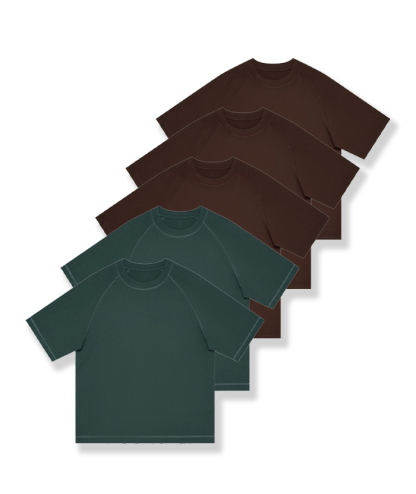 5-Pack Unisex  8.85 oz Heavyweight 100 Cotton Raglan Sleeve T-Shirts-DZUHE00163