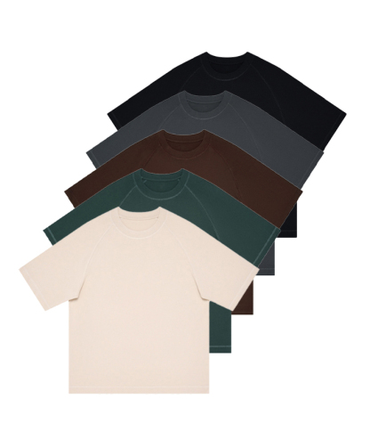 5-Pack Unisex  8.85 oz Heavyweight 100 Cotton Raglan Sleeve T-Shirts-DZUHE00163