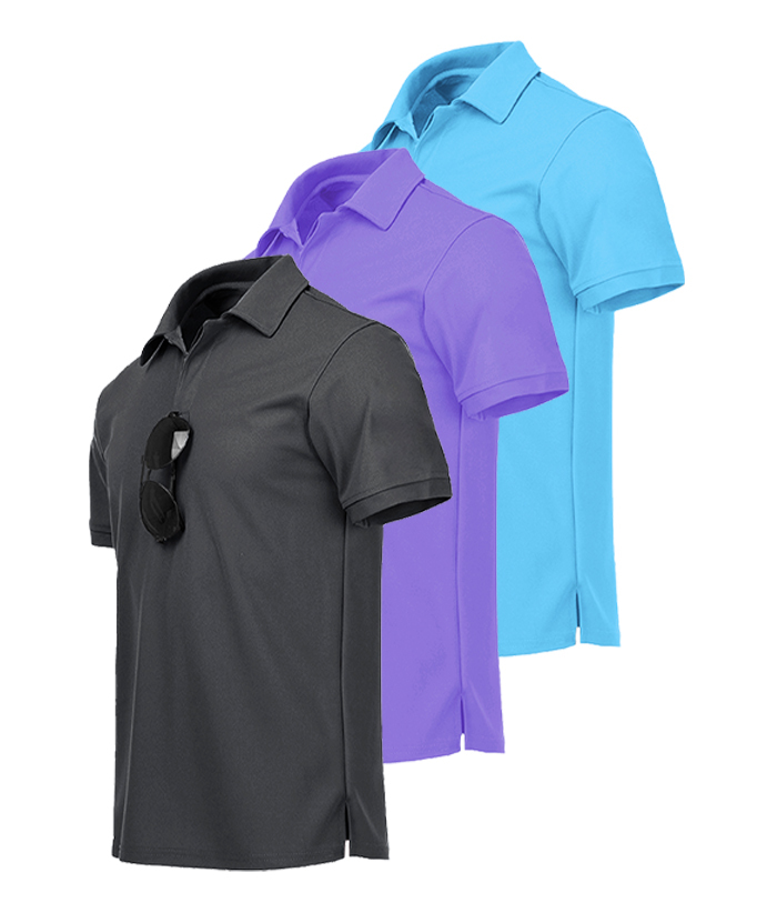 3 Pack Men's Button Up Dri Fit Golf Polo Shirt-AZUHE00035