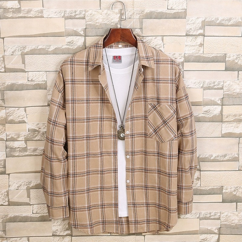 ZITY Men’s Spring Autumn Cotton Plaid Long Sleeve Casual Shirt–