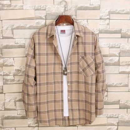 ZITY Men’s Spring Autumn Cotton Plaid Long Sleeve Casual Shirt–