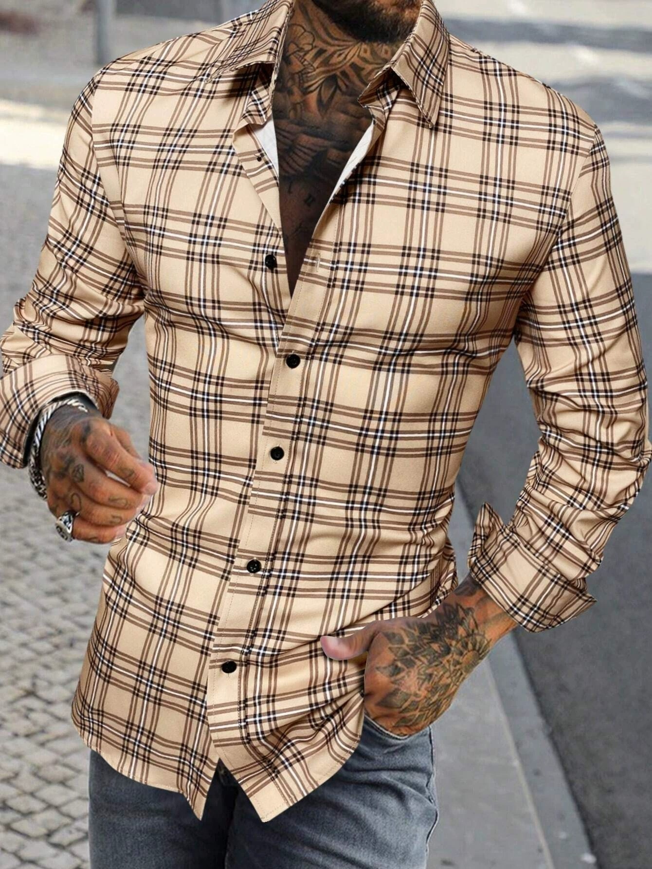 ZITY Men’s Classic Plaid Long Sleeve Casual Shirt –