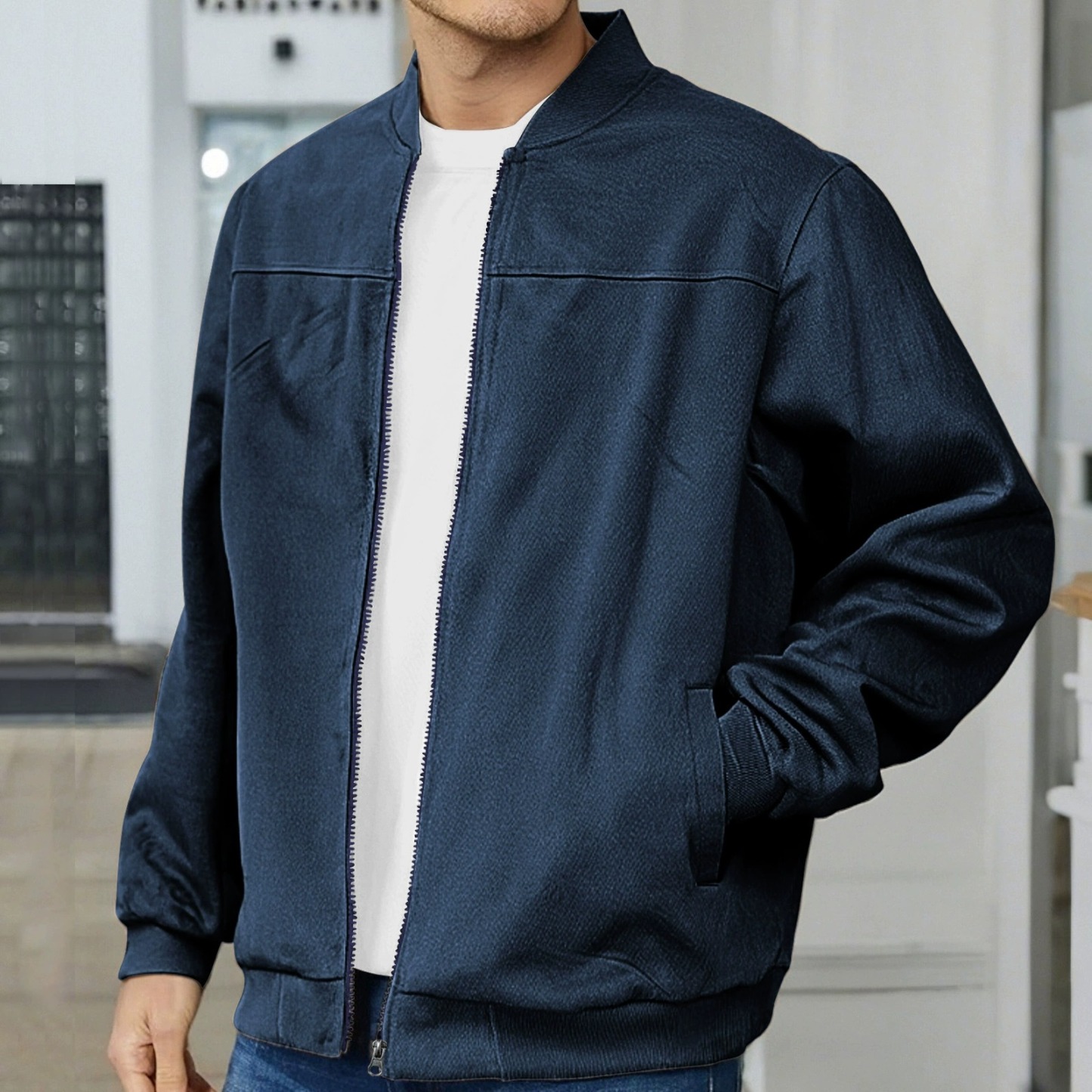 ZITY Men’s Jackets Suede Look Solid Color Zipper Vintage Long Sleeve Casual Outerwear