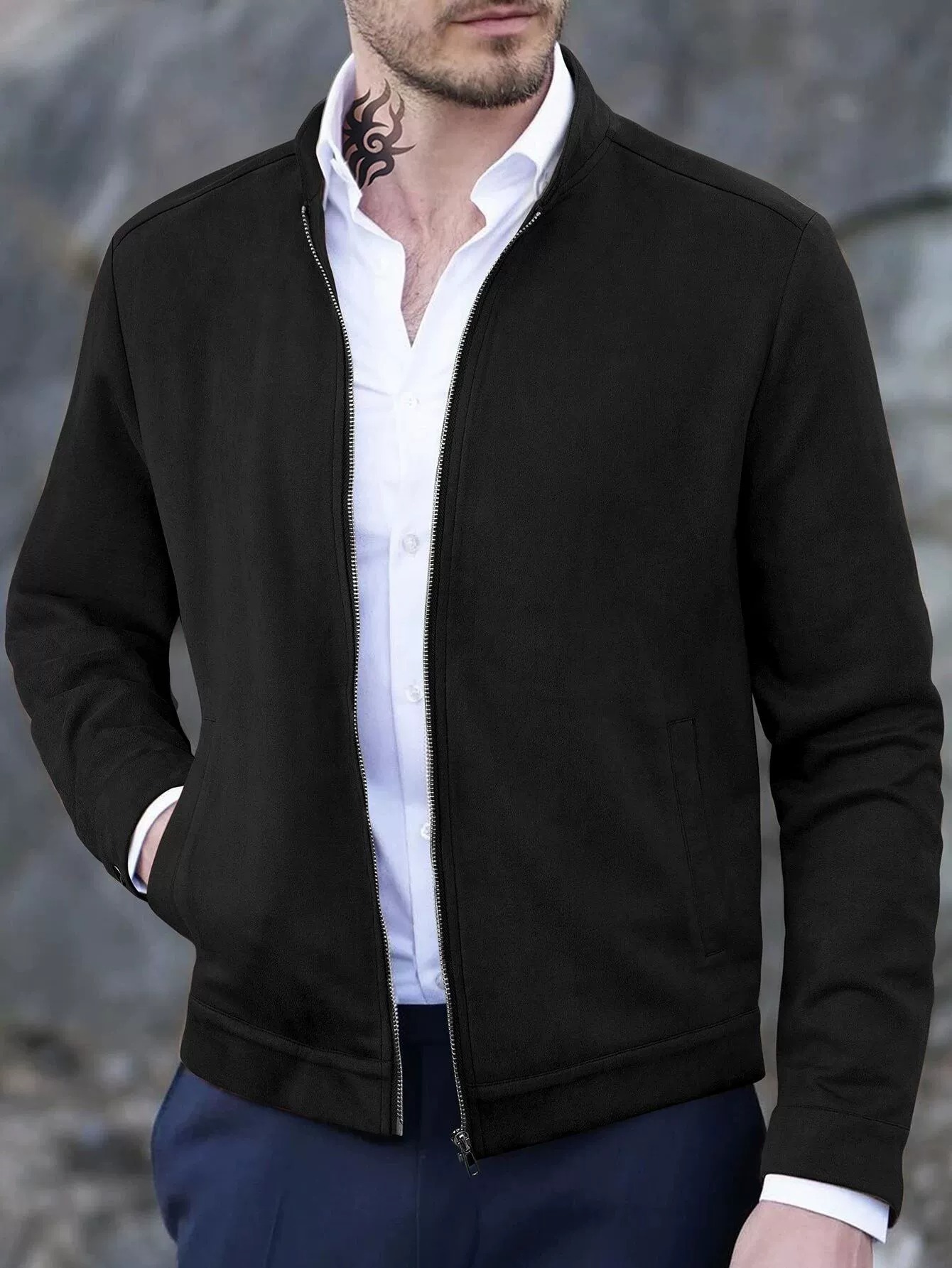 ZITY Men’s Jackets Slim Fit Stand Collar Long Sleeve Casual Cardigan Jacket