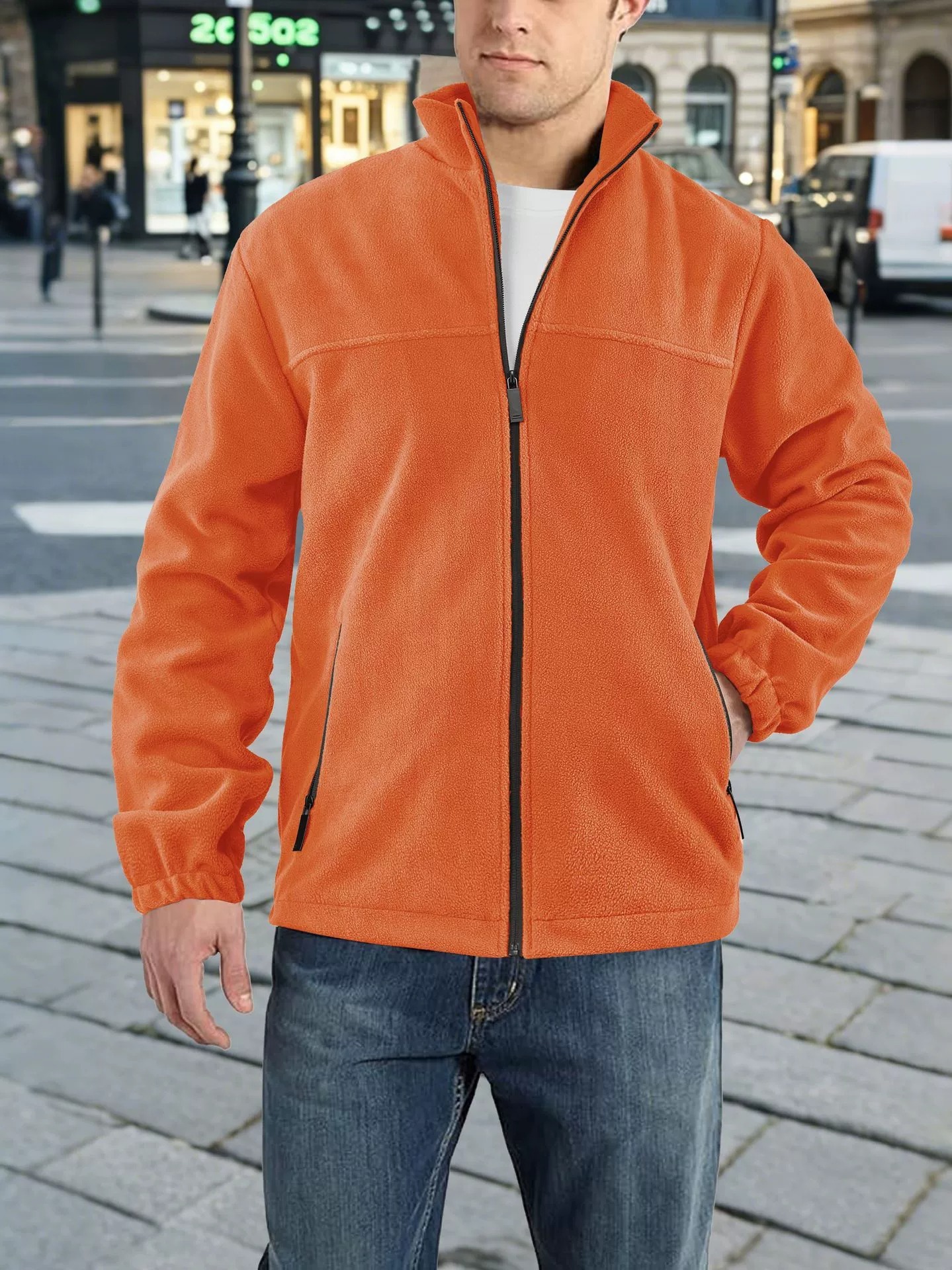 ZITY Men’s Fleece Jackets American Style Thickened Stand Collar Cardigan Hoodie