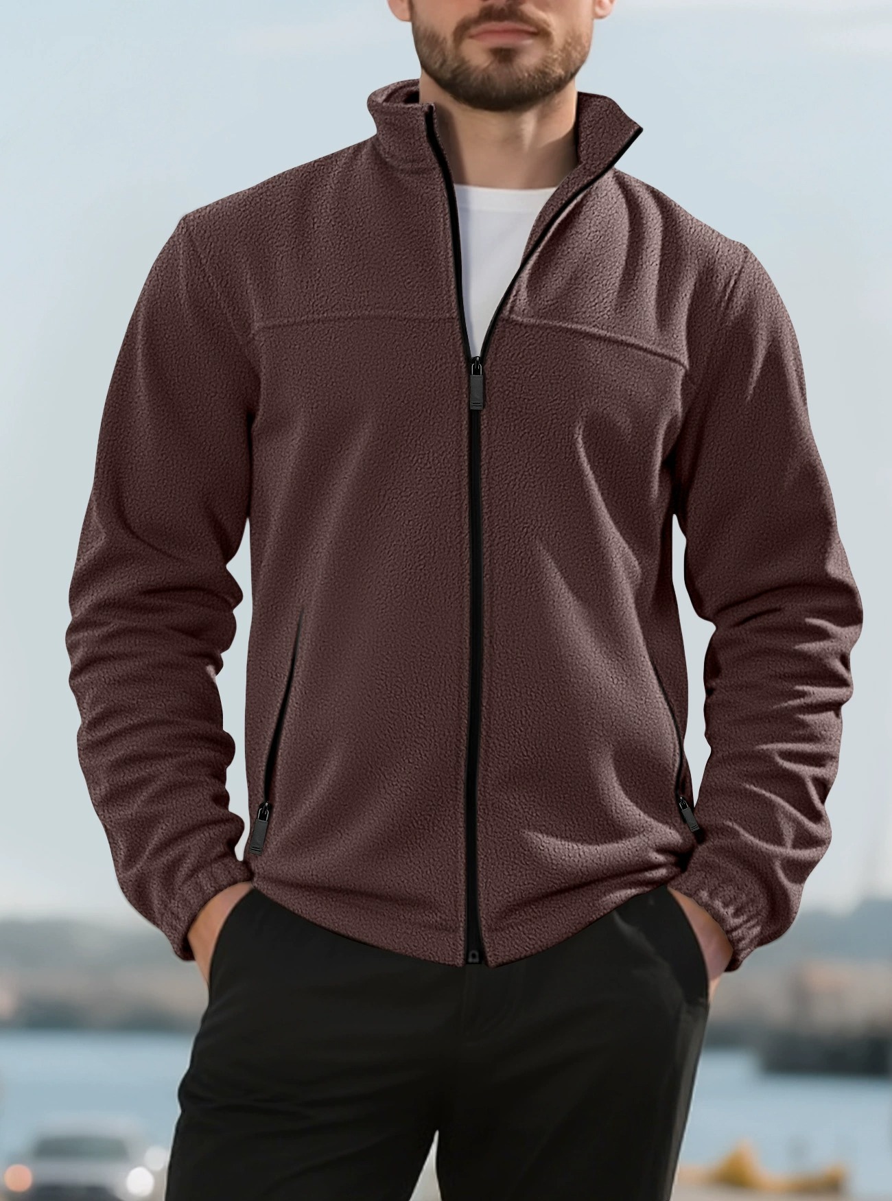 ZITY Men’s Fleece Jackets American Style Thickened Stand Collar Cardigan Hoodie