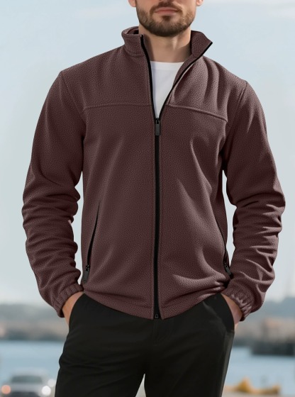 ZITY Men’s Fleece Jackets American Style Thickened Stand Collar Cardigan Hoodie