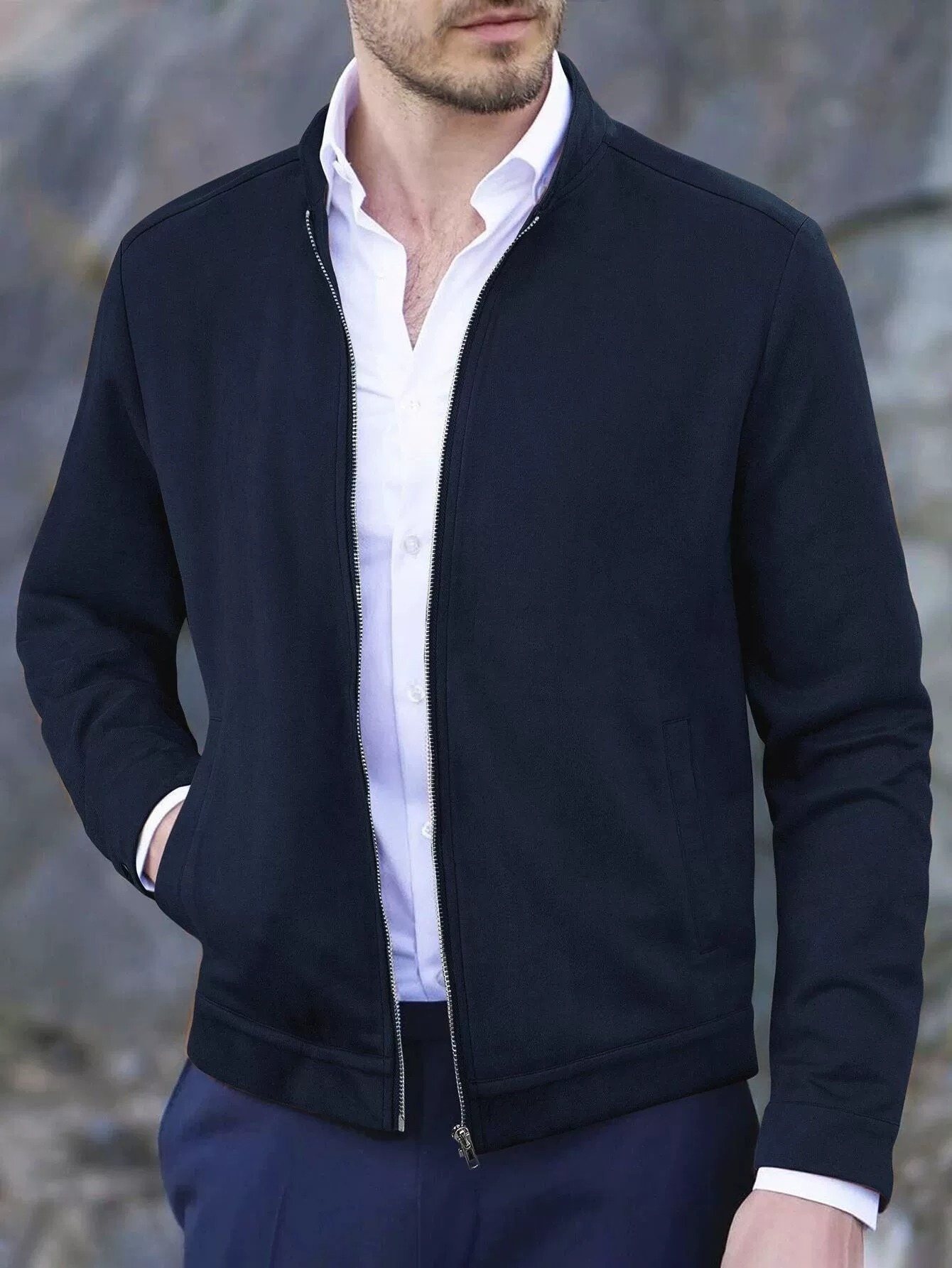 ZITY Men’s Jackets Slim Fit Stand Collar Long Sleeve Casual Cardigan Jacket