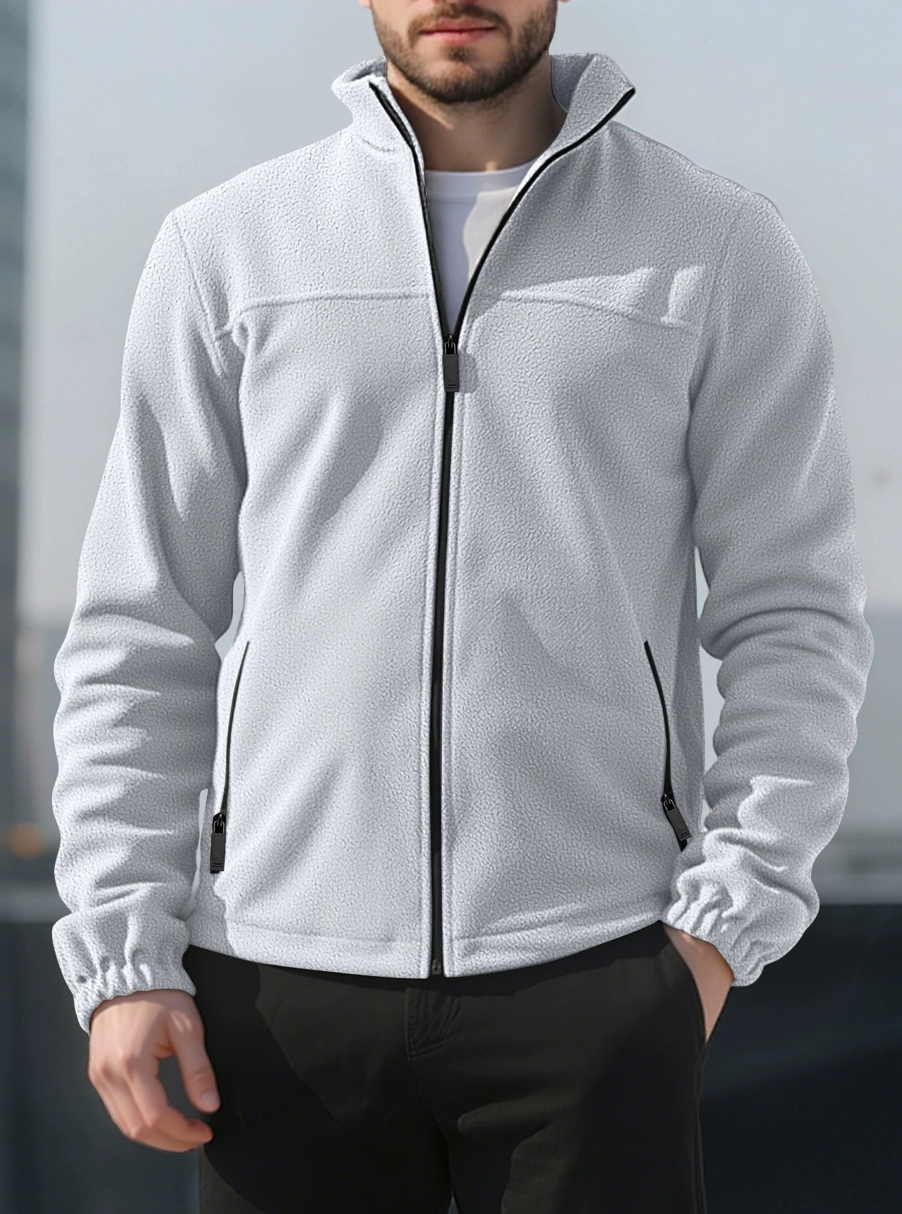 ZITY Men’s Fleece Jackets American Style Thickened Stand Collar Cardigan Hoodie