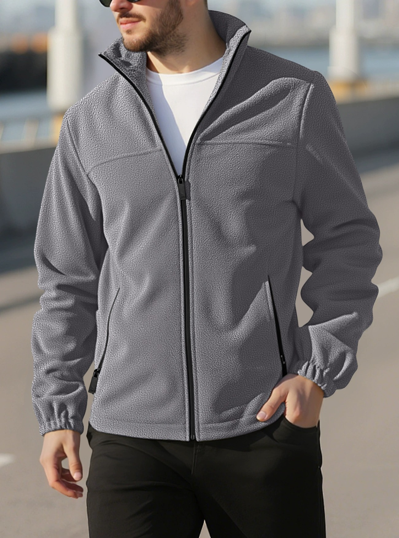 ZITY Men’s Fleece Jackets American Style Thickened Stand Collar Cardigan Hoodie