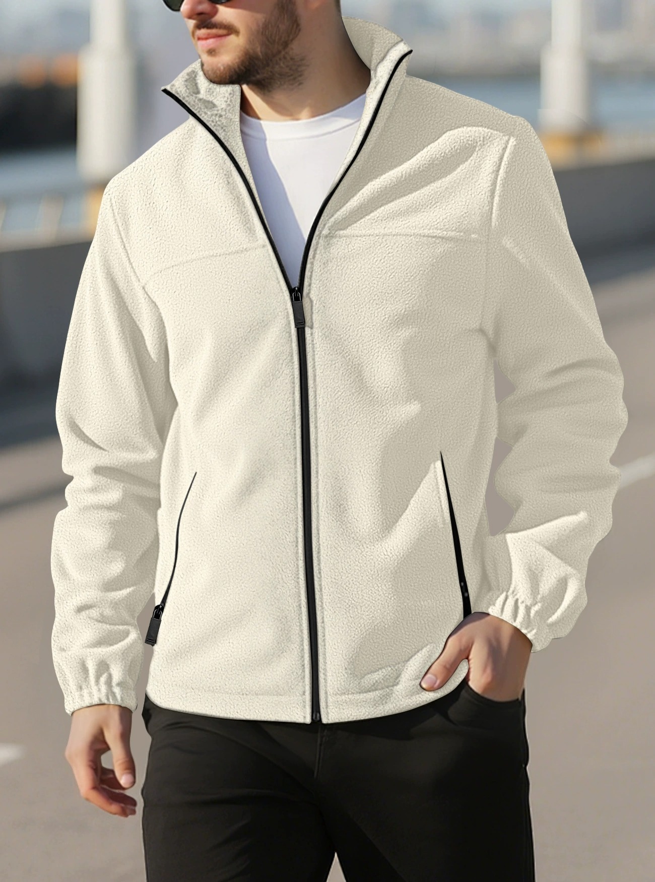 ZITY Men’s Fleece Jackets American Style Thickened Stand Collar Cardigan Hoodie