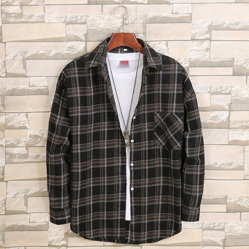 ZITY Men’s Spring Autumn Cotton Plaid Long Sleeve Casual Shirt–