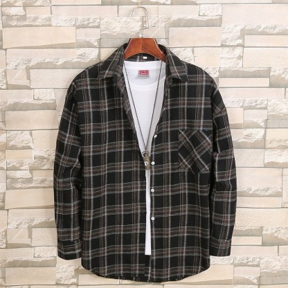 ZITY Men’s Spring Autumn Cotton Plaid Long Sleeve Casual Shirt–