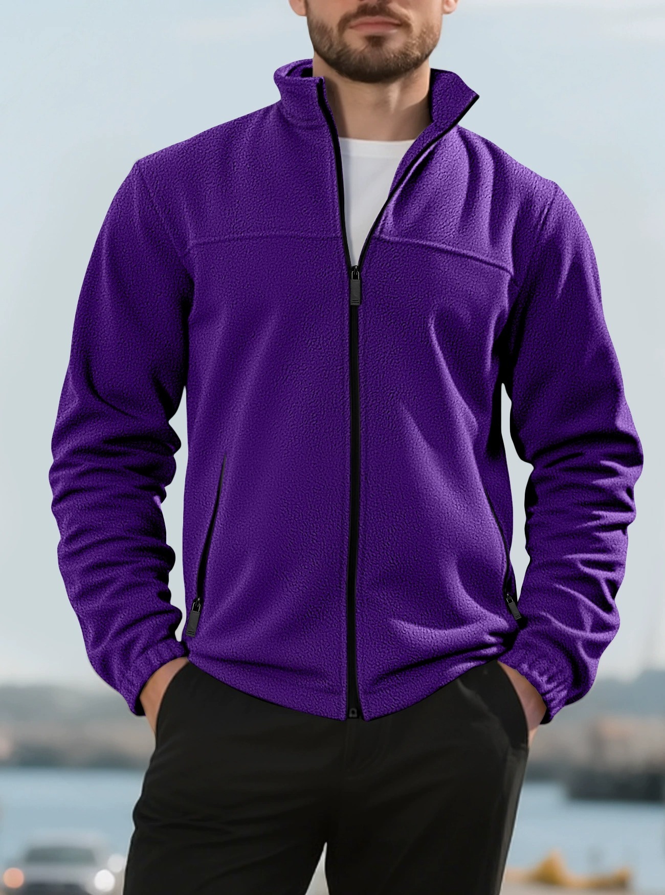 ZITY Men’s Fleece Jackets American Style Thickened Stand Collar Cardigan Hoodie