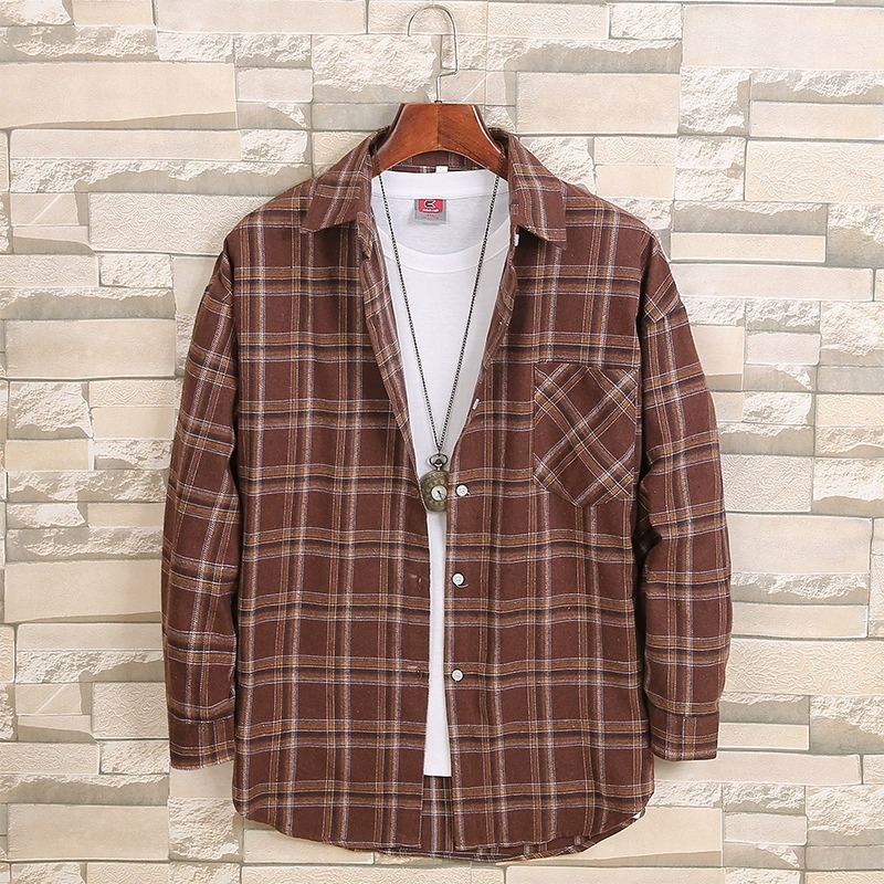 ZITY Men’s Spring Autumn Cotton Plaid Long Sleeve Casual Shirt–