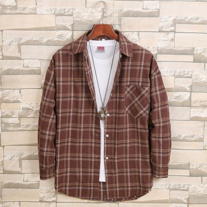 ZITY Men’s Spring Autumn Cotton Plaid Long Sleeve Casual Shirt–