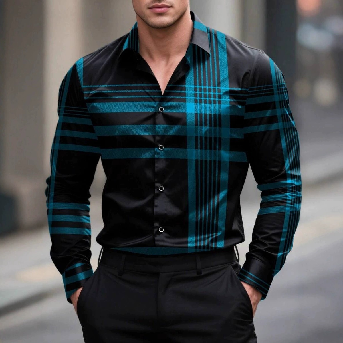 ZITY Men’s Spring Autumn 3D Printed Slim Fit Long Sleeve Fashion Shirt–DUMLT06596