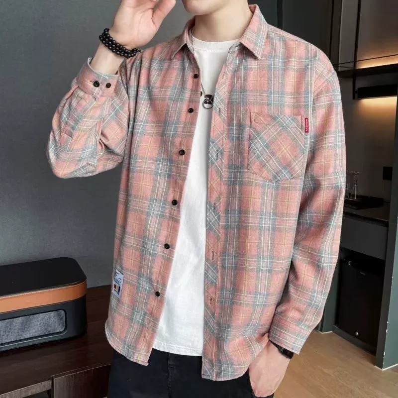 ZITY Men’s Spring Autumn Plaid Long Sleeve Loose Fit Casual Shirt