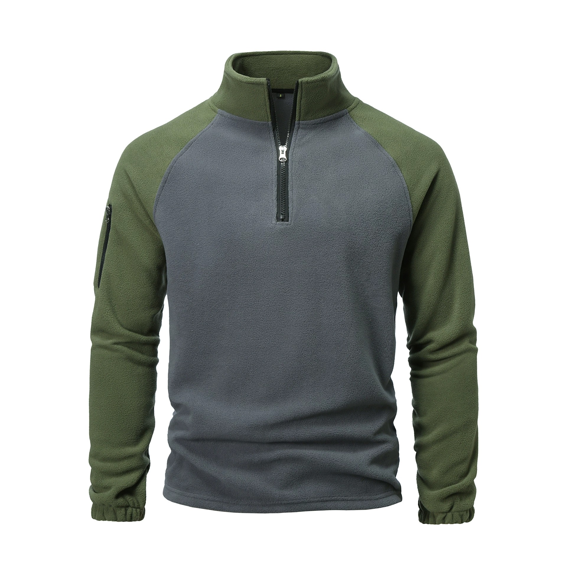 ZITY Men’s Tactical Fleece Pullover Jacket Color Block Stand Collar Winter Outerwear