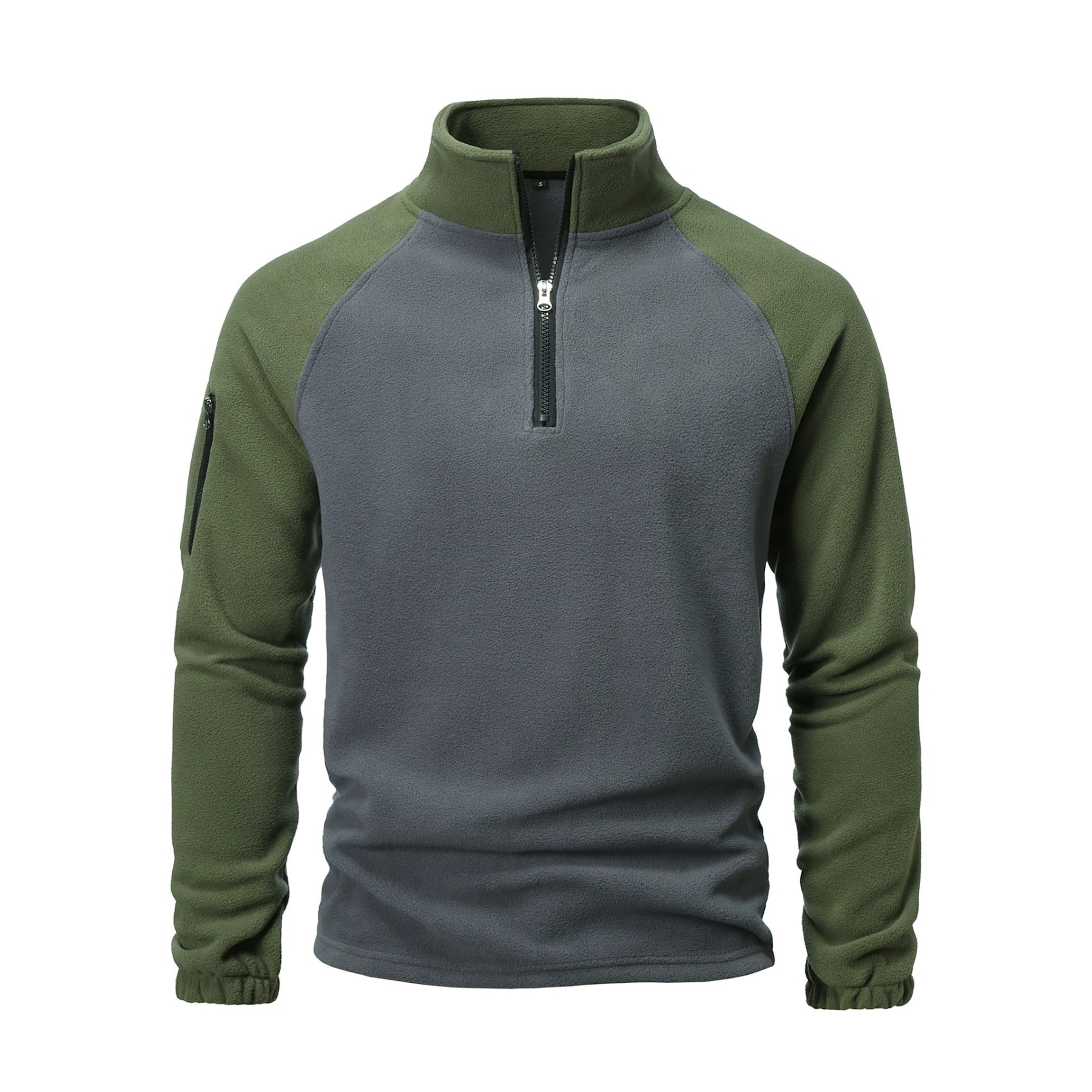 ZITY Men’s Tactical Fleece Pullover Jacket Color Block Stand Collar Winter Outerwear