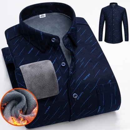 ZITY Men’s Autumn Winter Thick Fleece Lined Plaid Long Sleeve Shirt