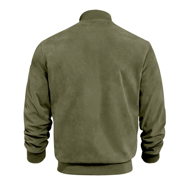 ZITY Men’s Jackets Suede Look Solid Color Zipper Vintage Long Sleeve Casual Outerwear