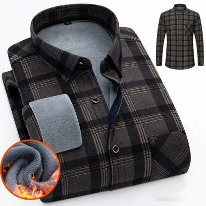ZITY Men’s Autumn Winter Thick Fleece Lined Plaid Long Sleeve Shirt