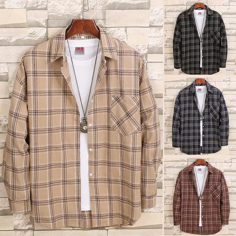 ZITY Men’s Spring Autumn Cotton Plaid Long Sleeve Casual Shirt–