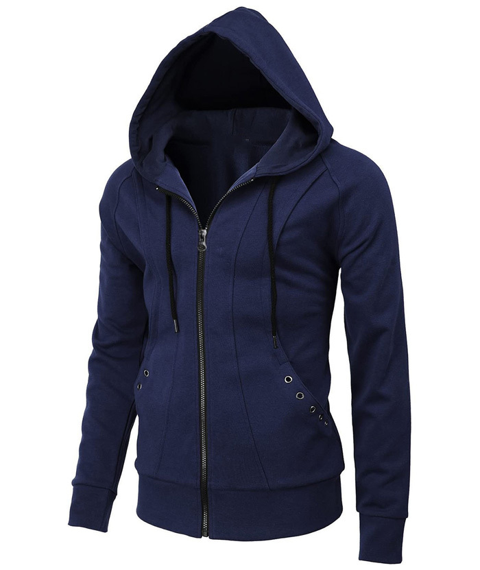 Men's Lightweight Long Sleeve Solid Color Full Zip Up Hoodie-DUMFH05025|Zitysports