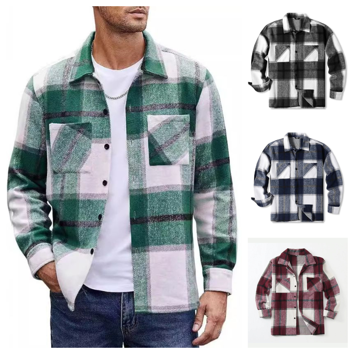 Men's Button-Up Slim Fit Plaid Flannel Shirt