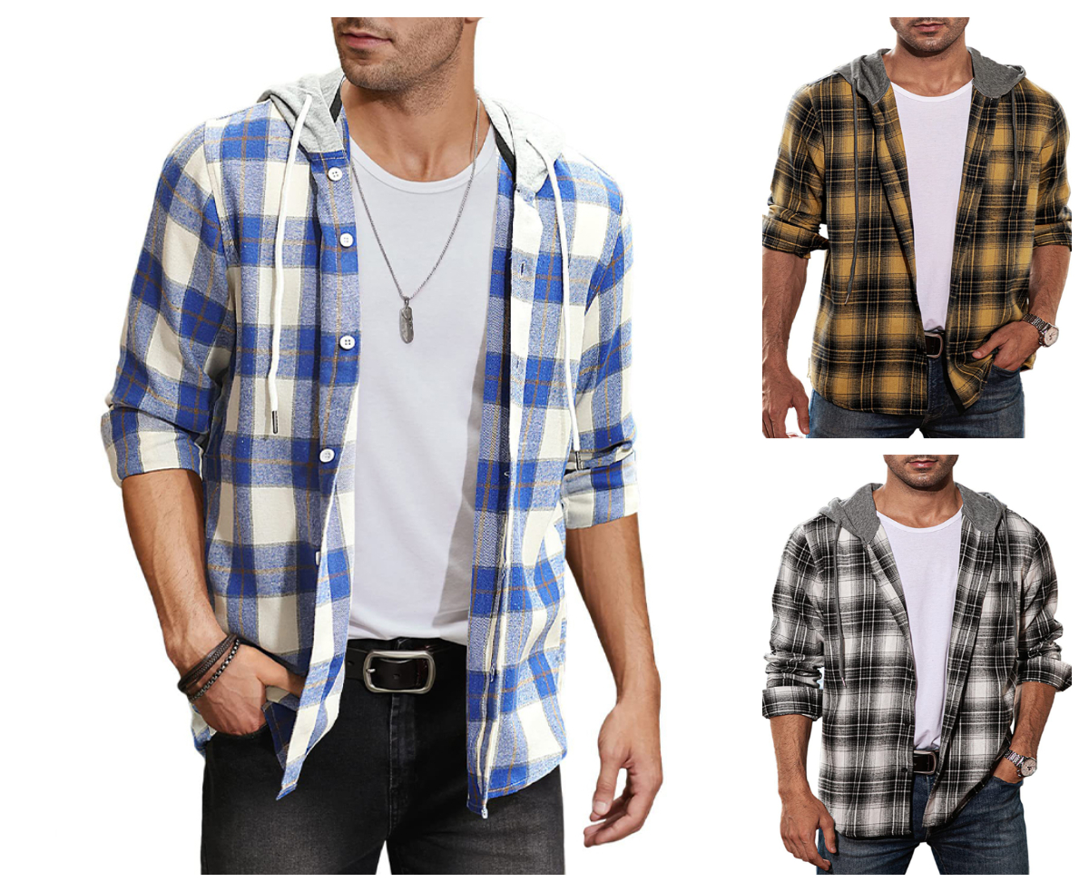 Men's Plaid Flannel Hoodie Shirt