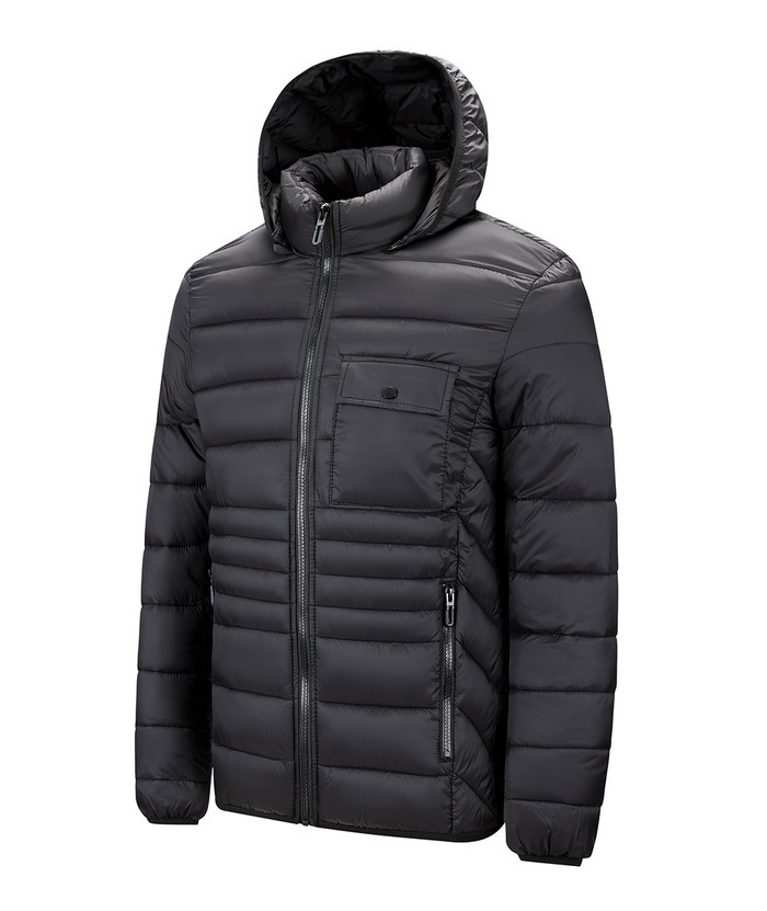 ZITY Men's Chest Pocket Hooded Puffer Jacket M-6XL-22906 Black Side | Zitysports