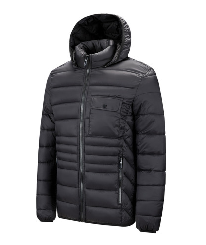 ZITY Men's Chest Pocket Hooded Puffer Jacket M-6XL-22906 Black Side | Zitysports