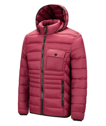 ZITY Men's Chest Pocket Hooded Puffer Jacket M-6XL-22906 Red Side | Zitysports
