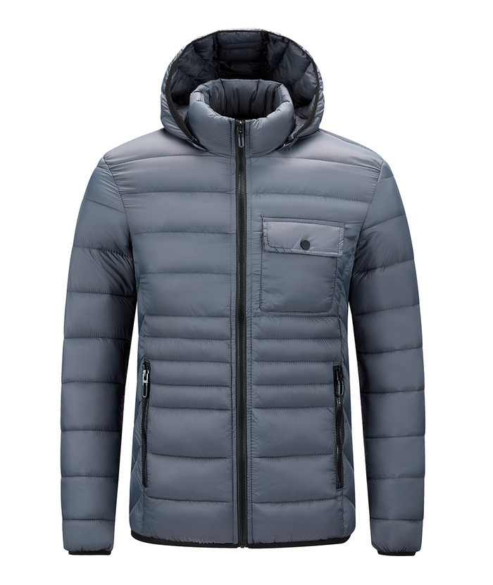ZITY Men's Chest Pocket Hooded Puffer Jacket M-6XL-22906 Grey | Zitysports