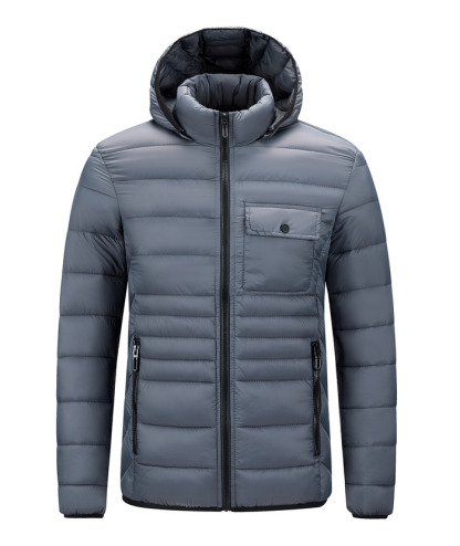 ZITY Men's Chest Pocket Hooded Puffer Jacket M-6XL-22906 Grey | Zitysports