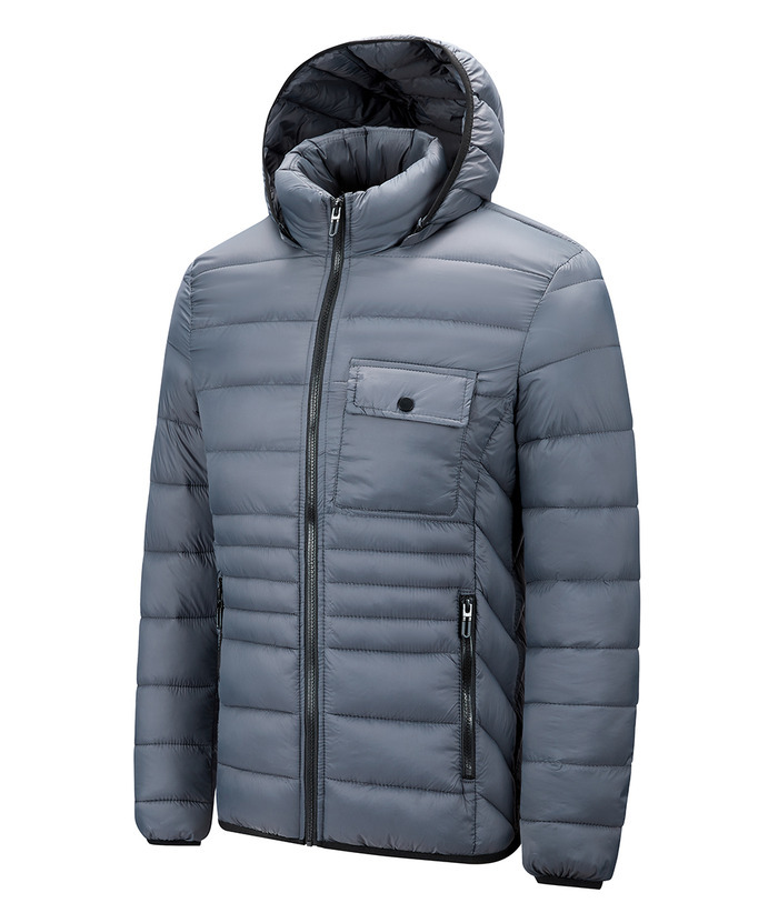 ZITY Men's Chest Pocket Hooded Puffer Jacket M-6XL-22906 Grey Side | Zitysports