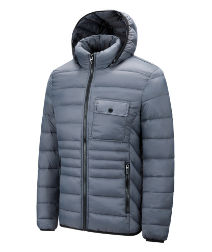 ZITY Men's Chest Pocket Hooded Puffer Jacket M-6XL-22906 Grey Side | Zitysports