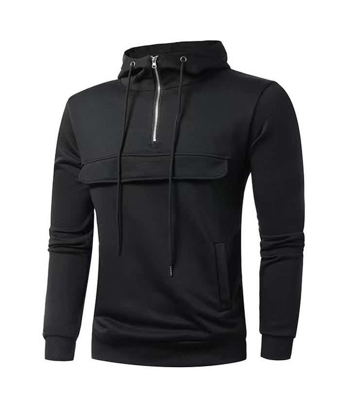 ZITY Men's 1/4 Zipper Solid Color Long Sleeve Hoodie-DUMFH05473