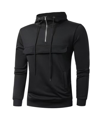 ZITY Men's 1/4 Zipper Solid Color Long Sleeve Hoodie-DUMFH05473