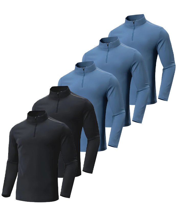 5 Pack/3 Pack Men's Quarter Zip Stand Collar Long Sleeve T-Shirt-DZUHE00180