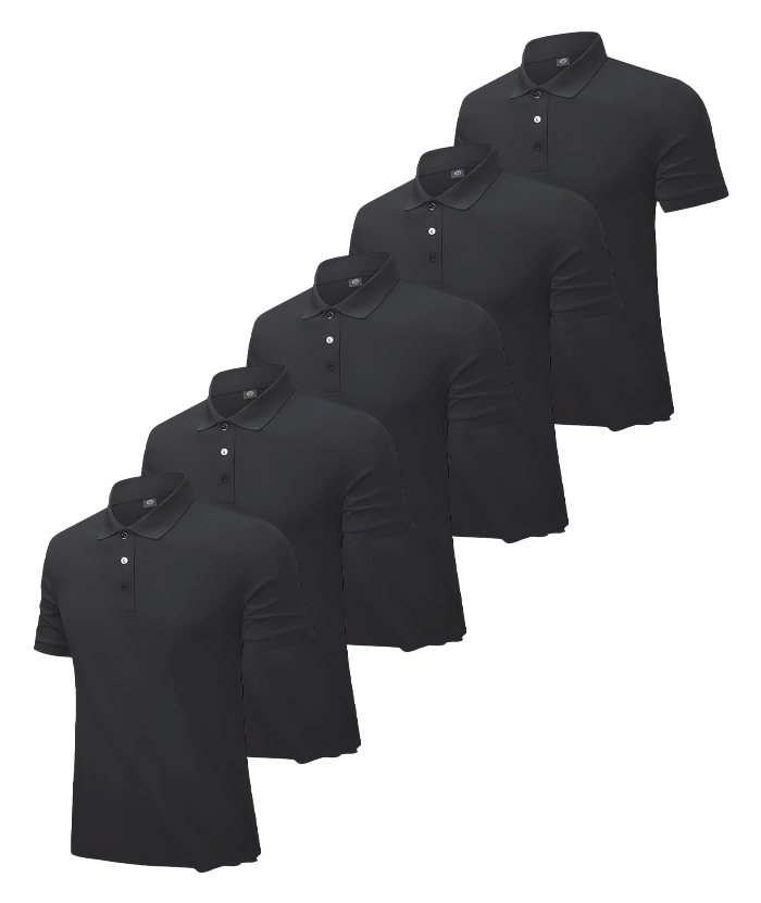 5 Pack Men's Button Up Dri Fit Summer Polo Shirt-DZUHE00178