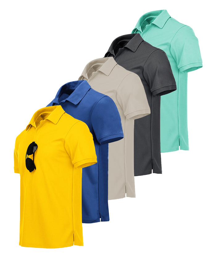 5 Pack Men's Button Up Dri Fit Polo Shirt-AZUHE00035