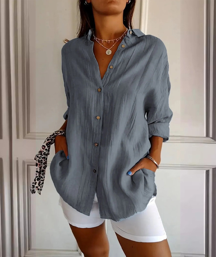 ZITY Women's Single Breasted Pleated Lapel Shirt-DUWLT06224