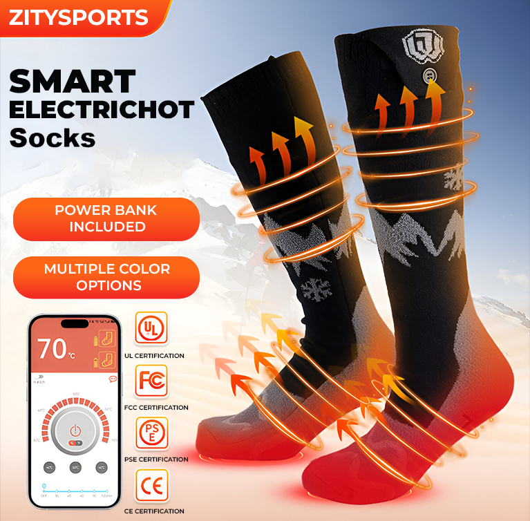 ZITY Unisex 3.7v2A 2200 mAh Bettery Rechargeable Heating Socks-DUMHC06419